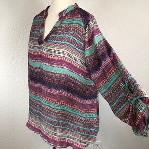 Riley + James Pink/Green Print 3/4 Sleeve‎ Tunic Size X-Large